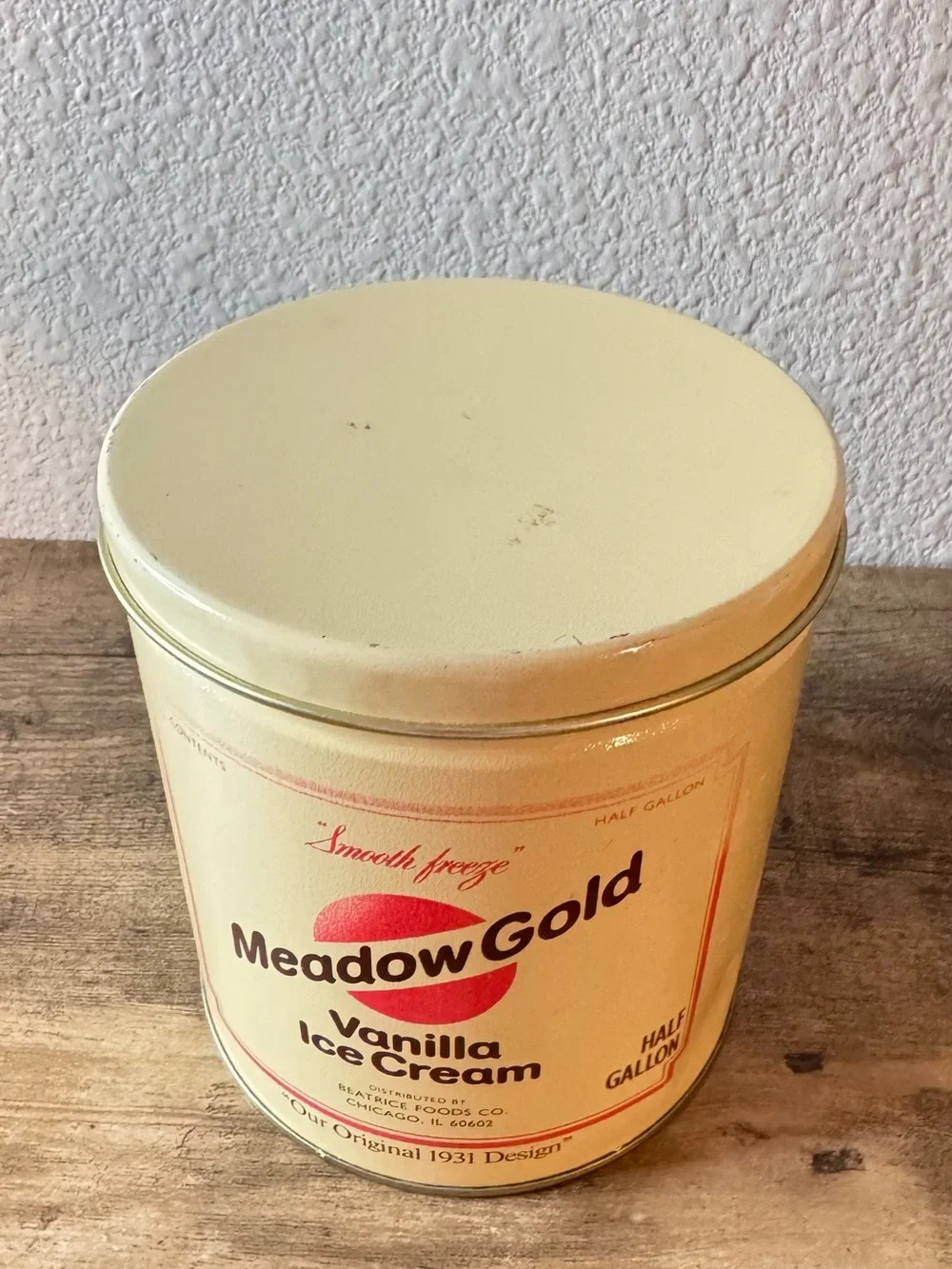 Meadow Gold Vanilla Ice Cream Tin Canister with Lid | 1931 Design